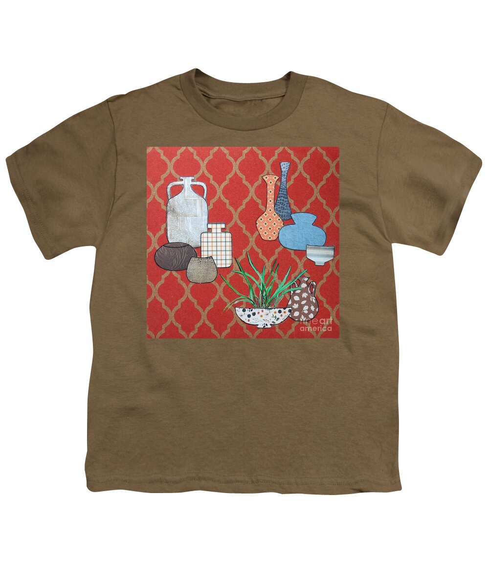 Farmhouse Youth T-Shirt featuring the mixed media Farmhouse Rustic Pottery No.1 by Jayne Somogy
