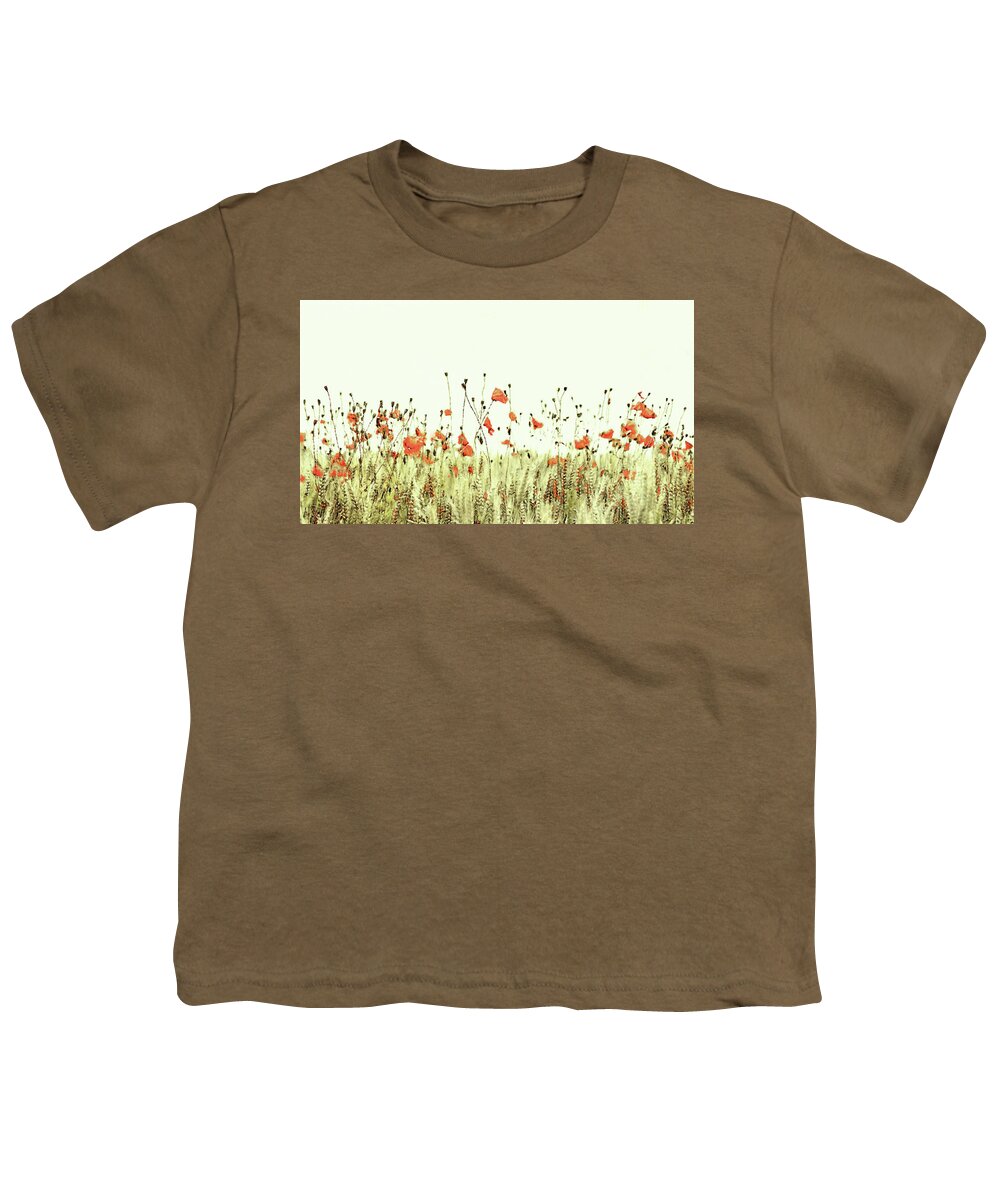 Field Of Coral Poppies Youth T-Shirt featuring the digital art Field of Coral Poppies by Susan Maxwell Schmidt
