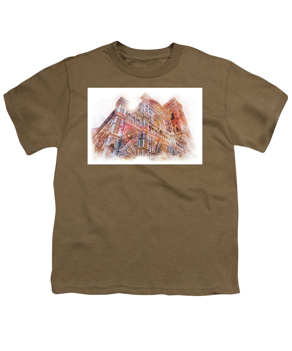 Florence Youth T-Shirt featuring the painting Florence Cathedral - 03 by AM FineArtPrints