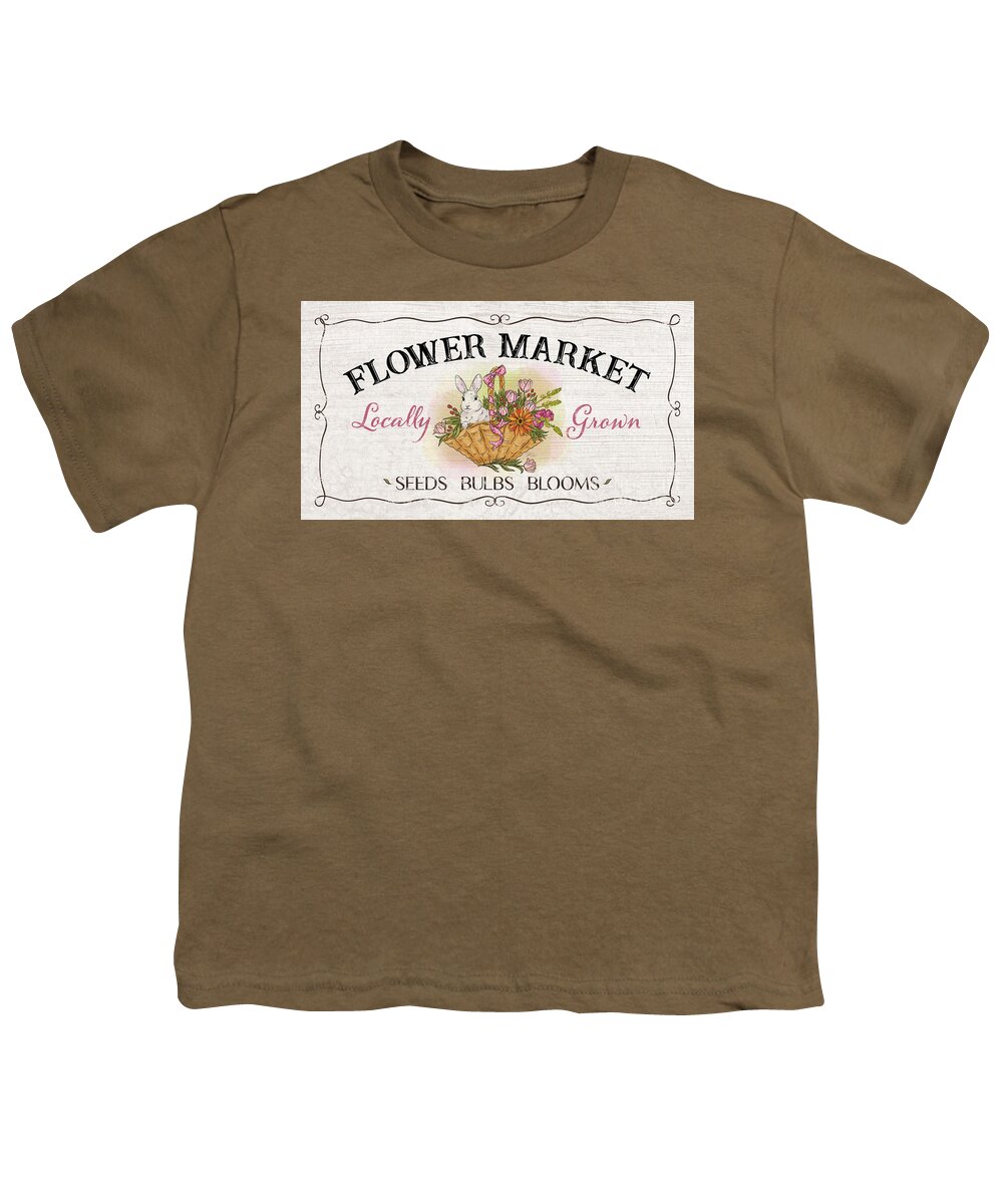 Blossom Youth T-Shirt featuring the mixed media Flower Market Sign by Shari Warren