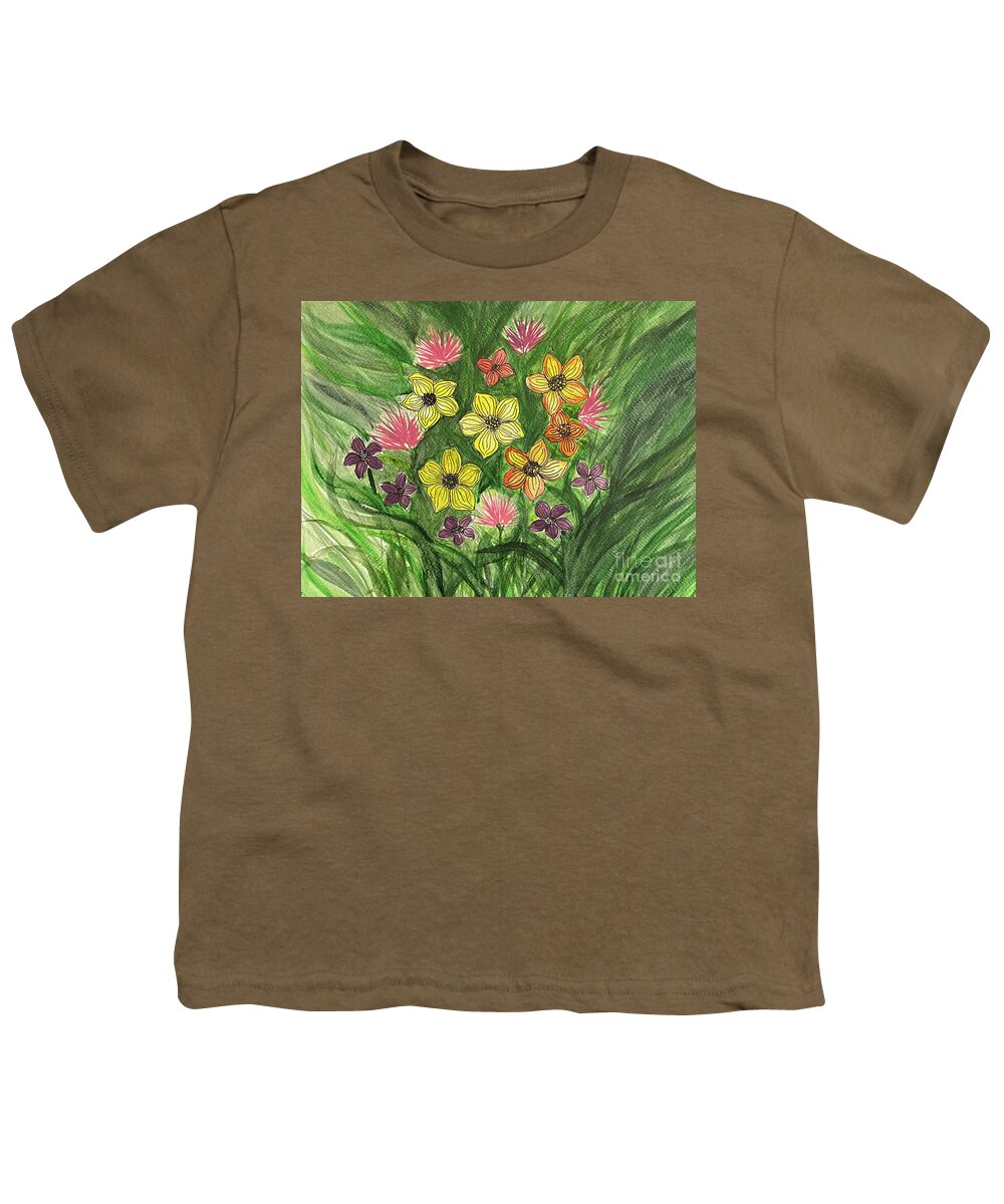 Flowers Youth T-Shirt featuring the mixed media Flowers by Lisa Neuman