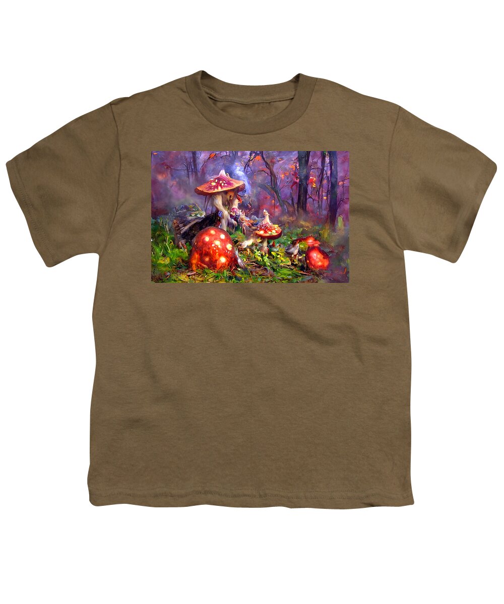 Mushrooms Youth T-Shirt featuring the digital art Fly Agaric in the Magic Forest by Annalisa Rivera-Franz