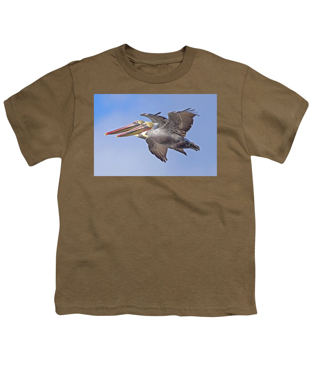  Youth T-Shirt featuring the photograph Flying Brown Pelicans #1 by Carla Brennan