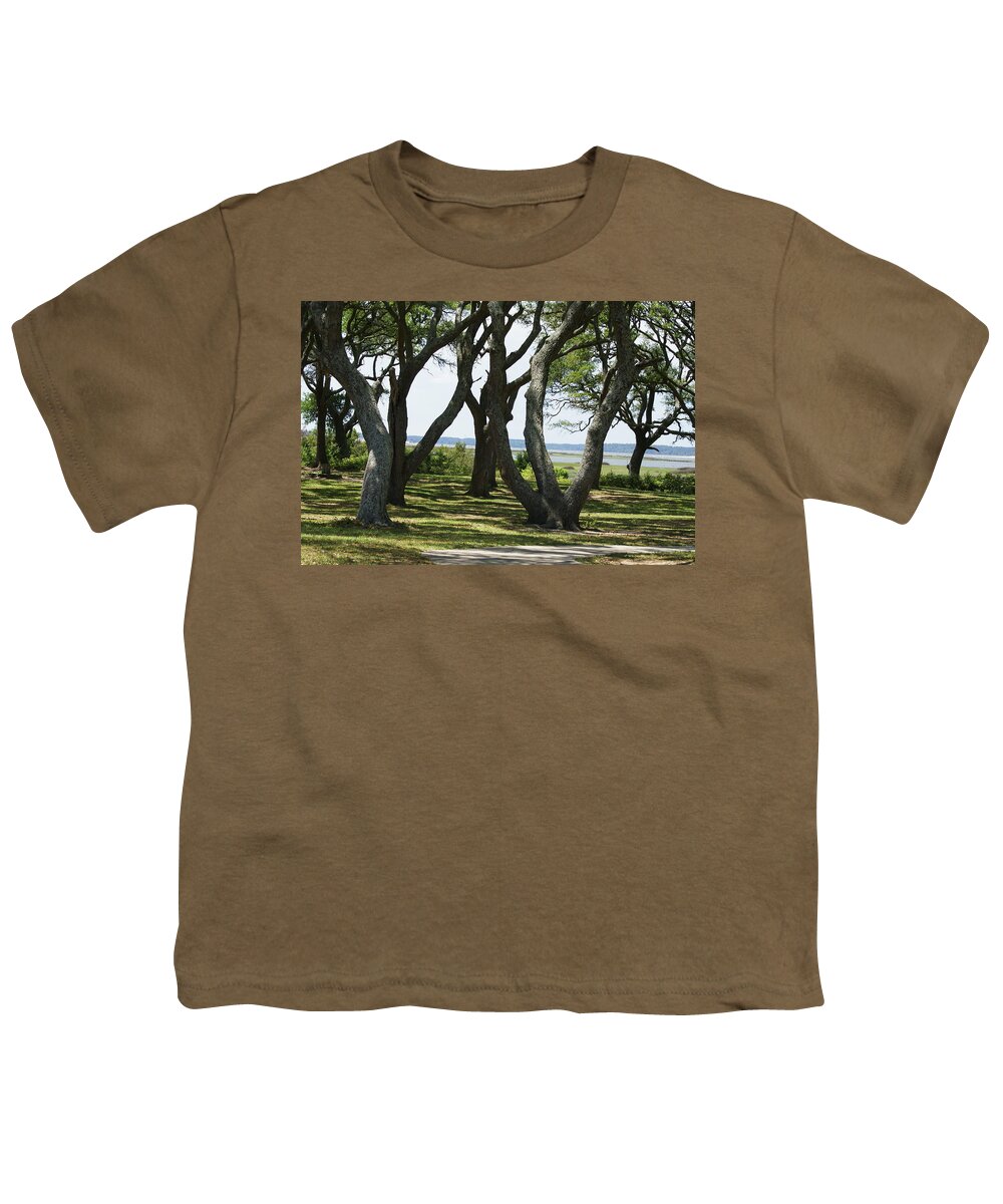  Youth T-Shirt featuring the photograph Fort Fisher Gnarly Oaks by Heather E Harman