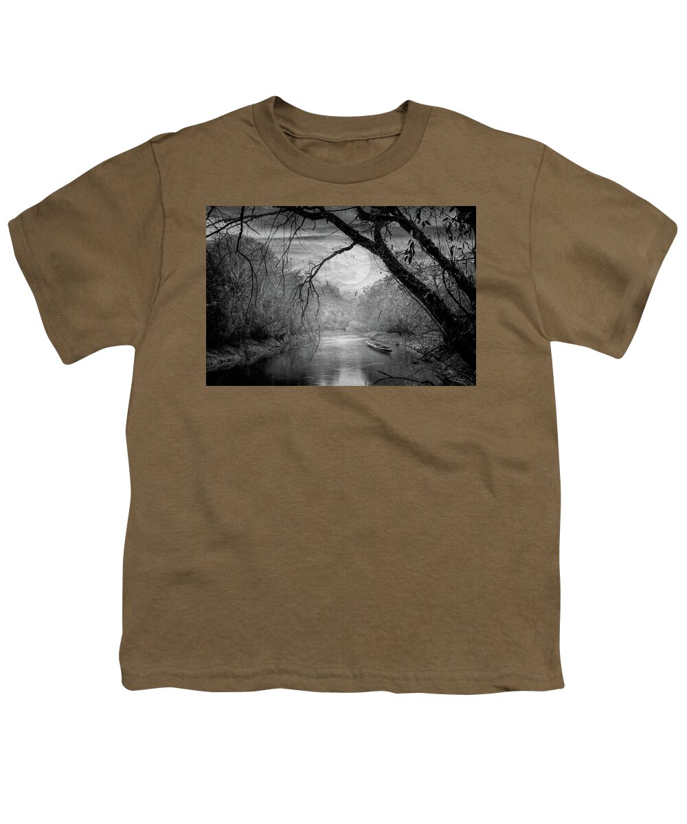 Tree Youth T-Shirt featuring the photograph Full Moon Reflections Black and White by Debra and Dave Vanderlaan