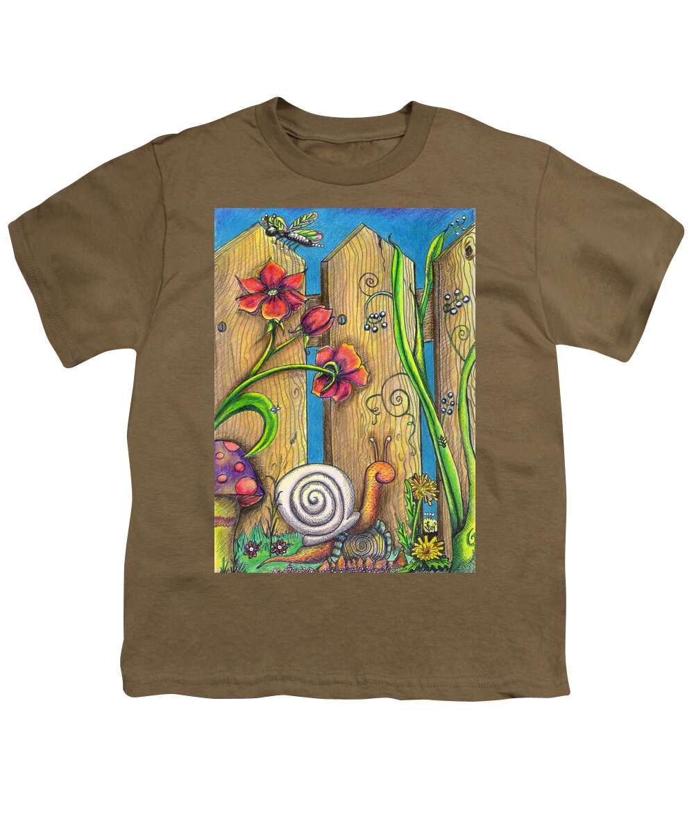Garden Youth T-Shirt featuring the drawing Garden Fence by Vicki Noble