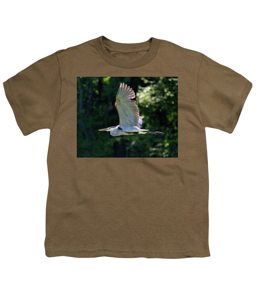 Heron Youth T-Shirt featuring the photograph GBH Flying Low 3 by Flinn Hackett