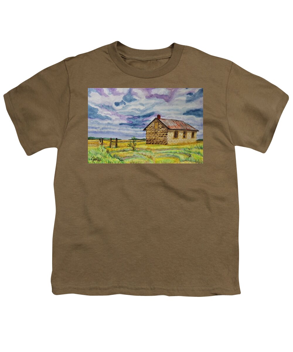 Art Youth T-Shirt featuring the painting Geary County School House by The GYPSY