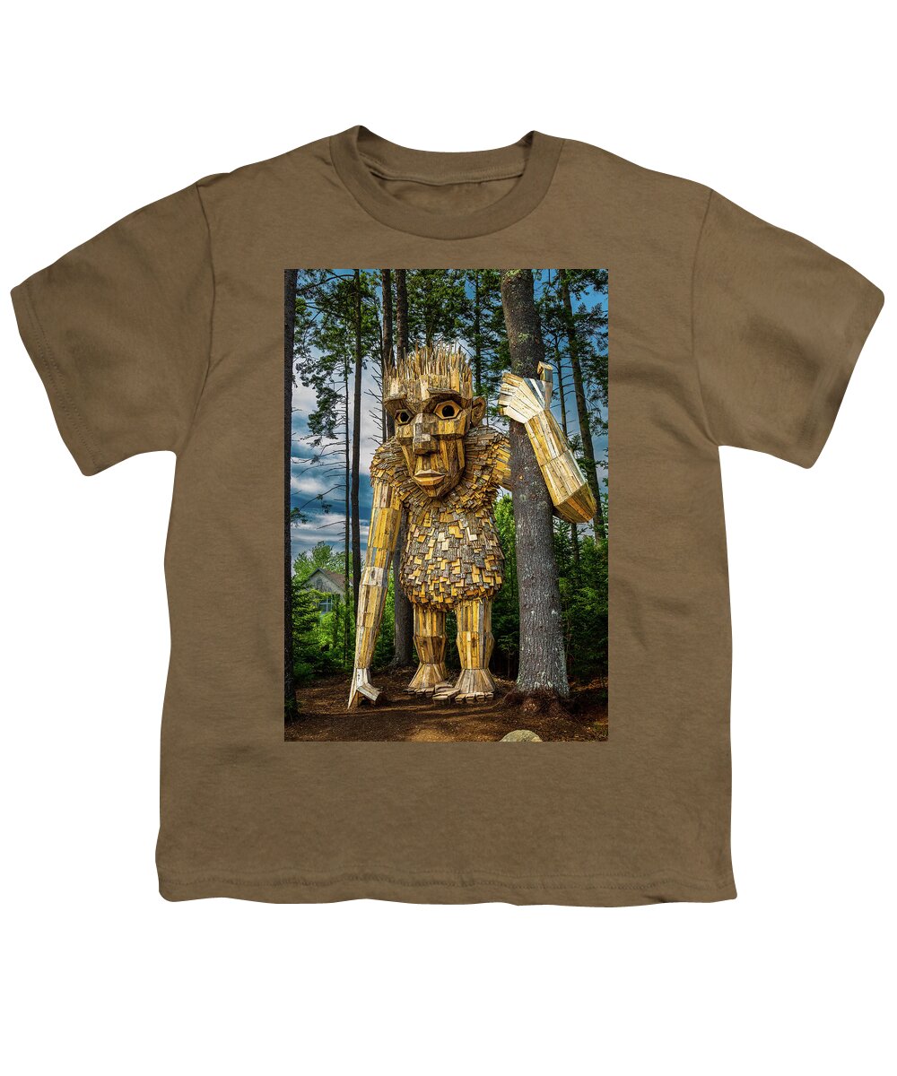 Boothbay Botanical Garden Main Giant Troll Nature Woods Youth T-Shirt featuring the photograph Giant in the woods by David Hufstader