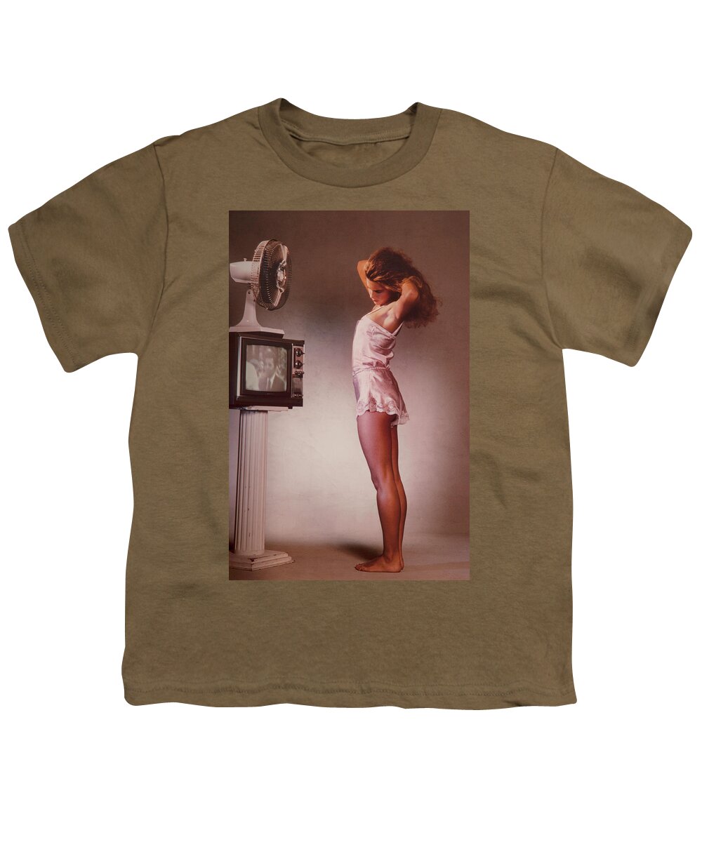 Girl Youth T-Shirt featuring the photograph Girl and a TV 1980 by Steve Ladner