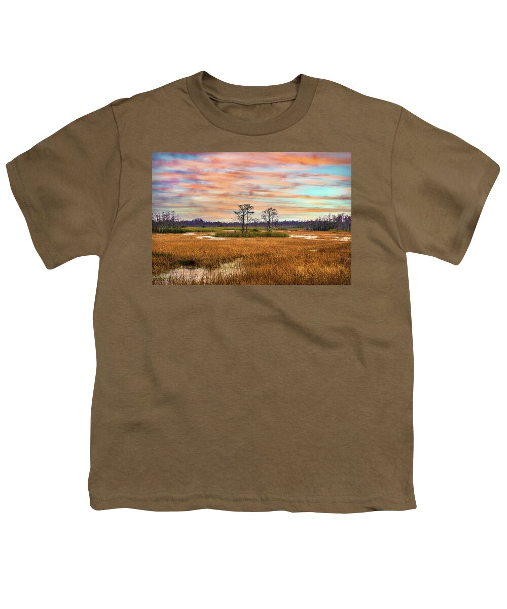 Clouds Youth T-Shirt featuring the photograph Golden Grasses across the Everglades by Debra and Dave Vanderlaan