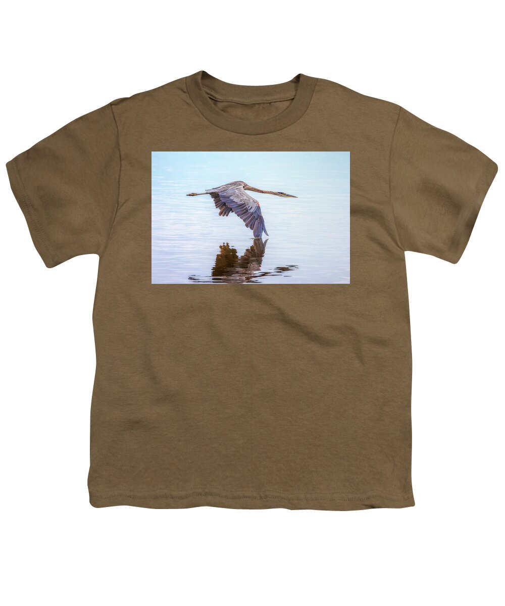Great Blue Heron Youth T-Shirt featuring the photograph Great Blue Heron Flying by Susan Rissi Tregoning