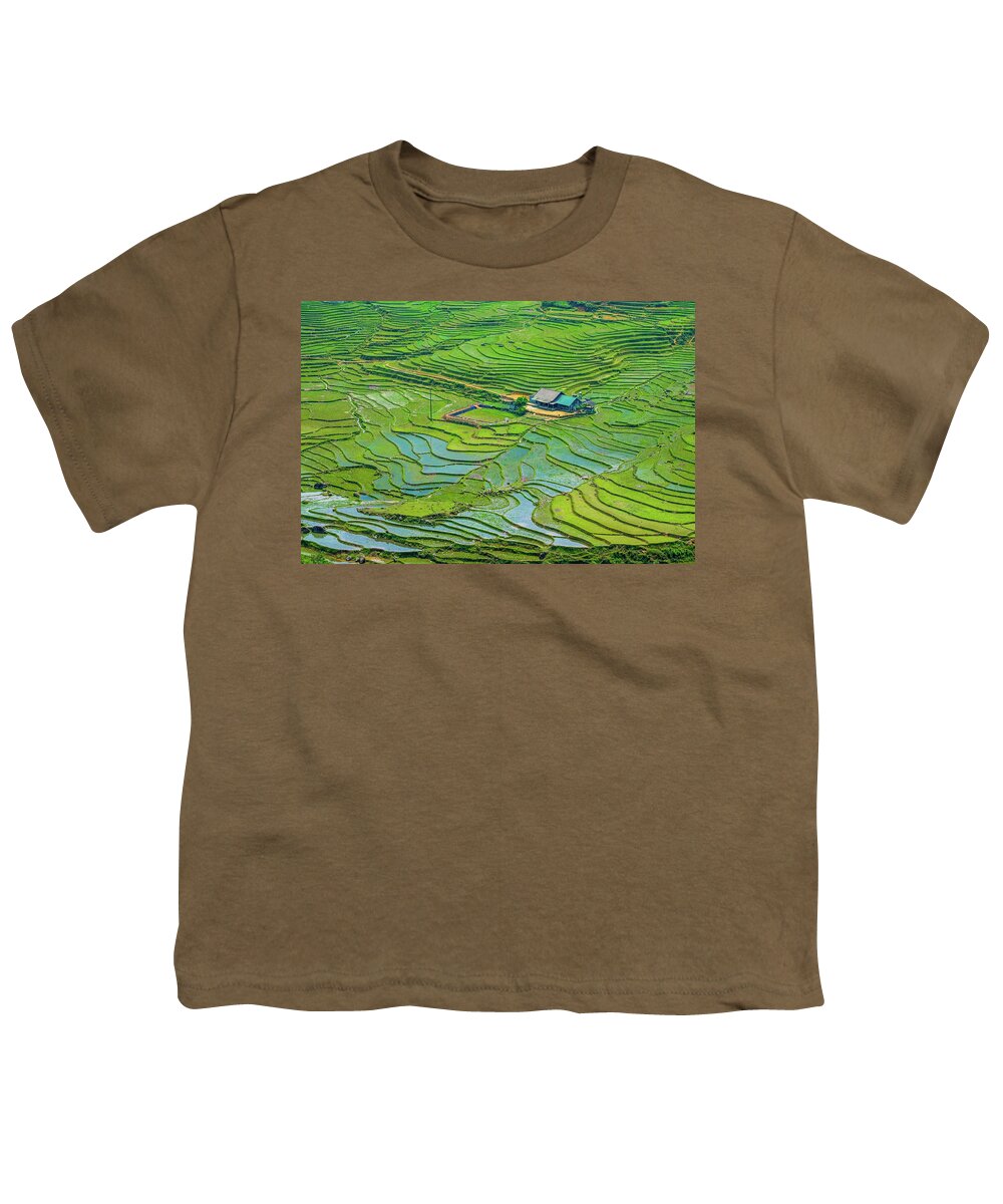 Black Youth T-Shirt featuring the photograph Green Field Terraces by Arj Munoz
