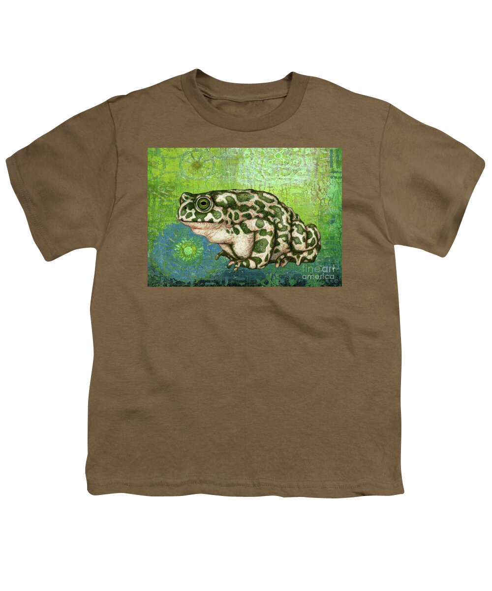Toad Youth T-Shirt featuring the painting Green Toad Abstract by Amy E Fraser