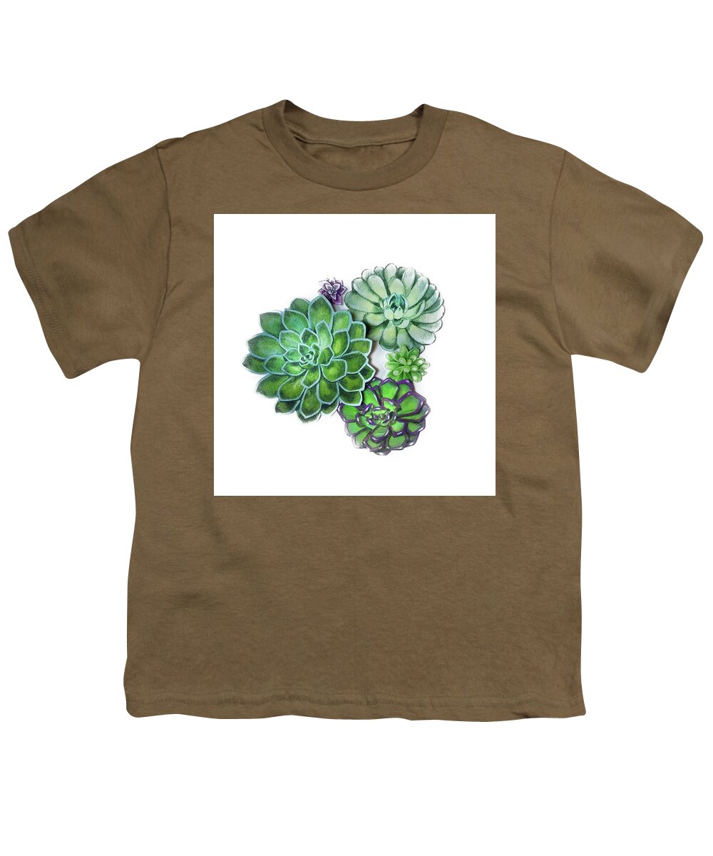 Succulent Youth T-Shirt featuring the painting Group Of Succulent Plants Watercolor Illustration III by Irina Sztukowski