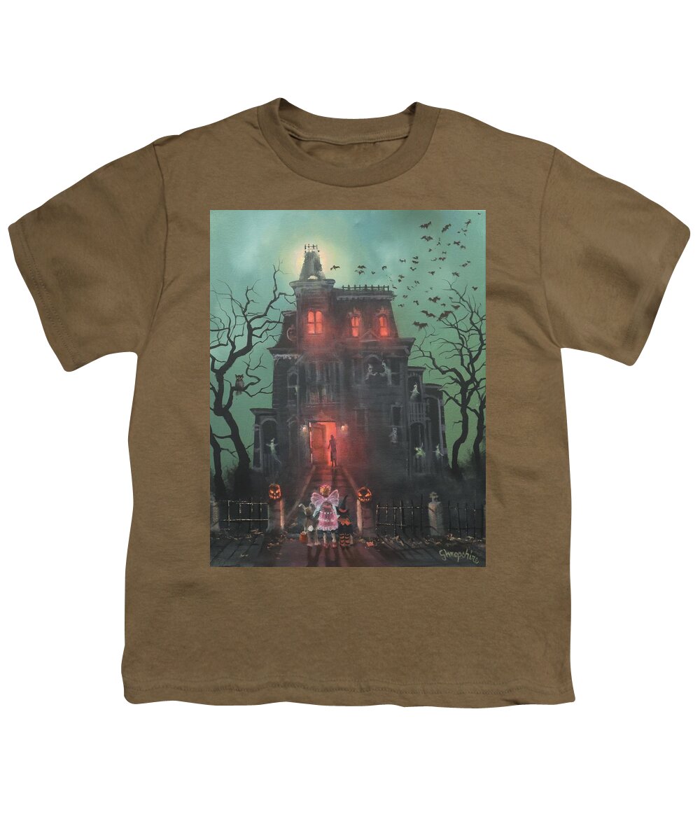 Halloween Youth T-Shirt featuring the painting Halloween House by Tom Shropshire