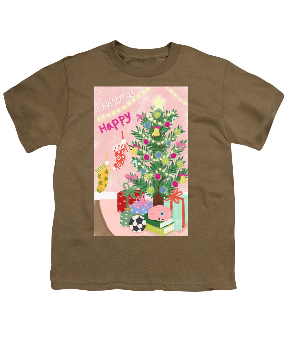 Christmas Youth T-Shirt featuring the drawing Happy Christmas by Min fen Zhu