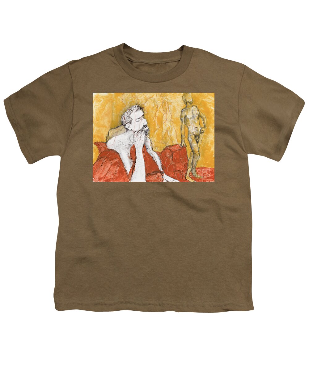 Life Drawing Youth T-Shirt featuring the mixed media Heads Up by PJ Kirk