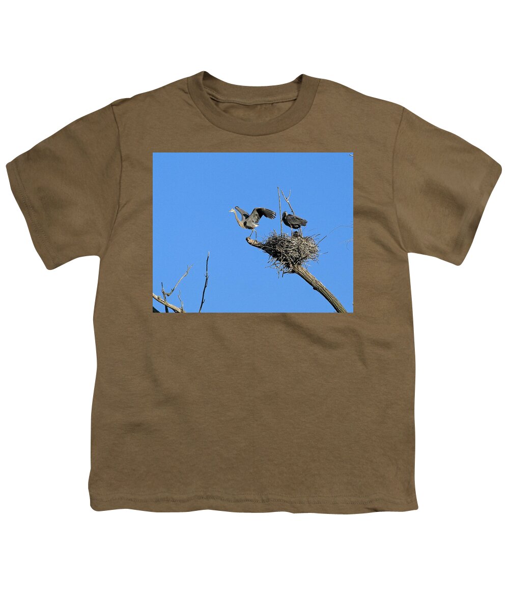 Heron Youth T-Shirt featuring the photograph Heron on Nests 8 - UW Arboretum, Madison, WI by Steven Ralser