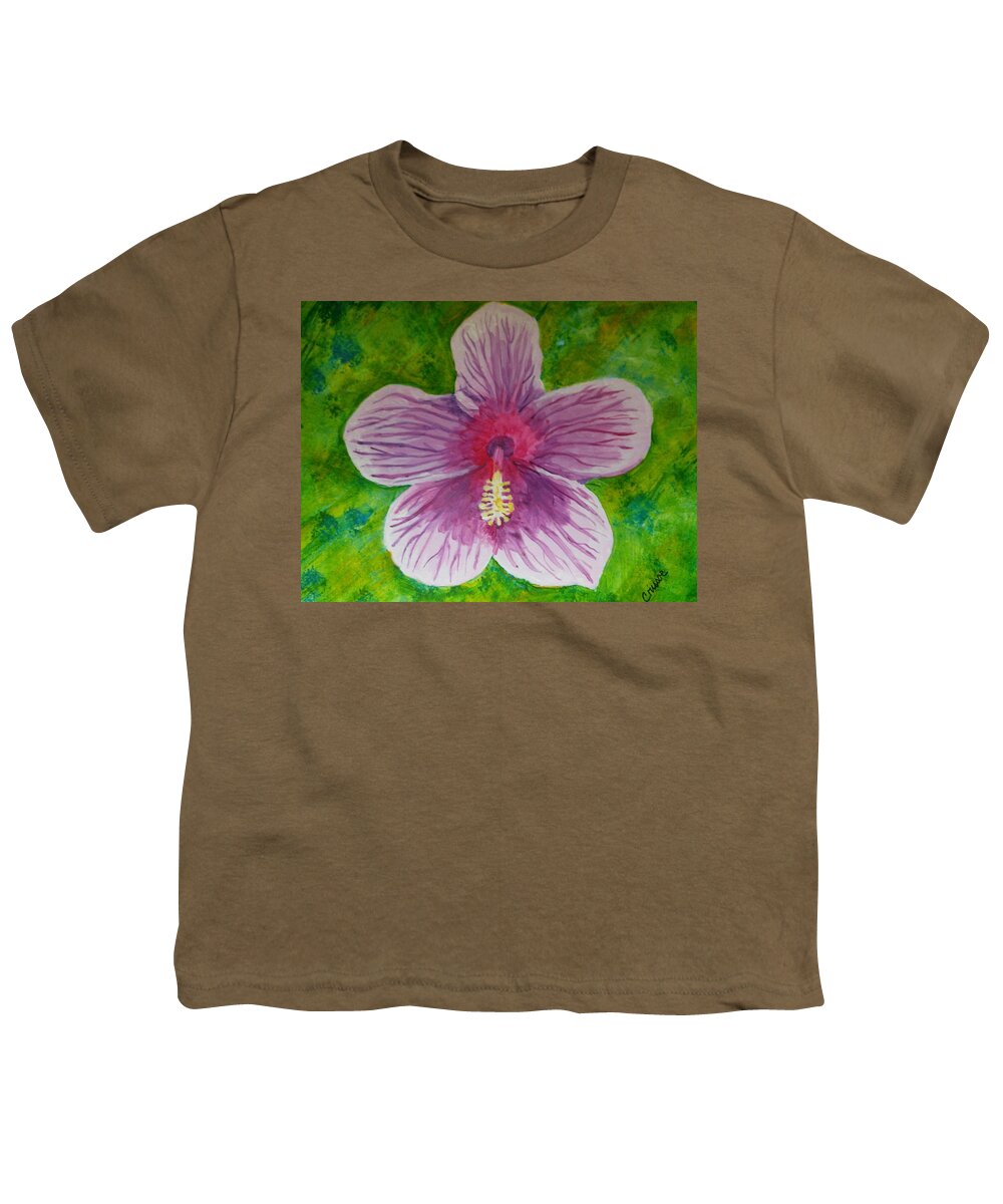 Hibiscus Youth T-Shirt featuring the painting Hibiscus Beauty by Margaret Crusoe