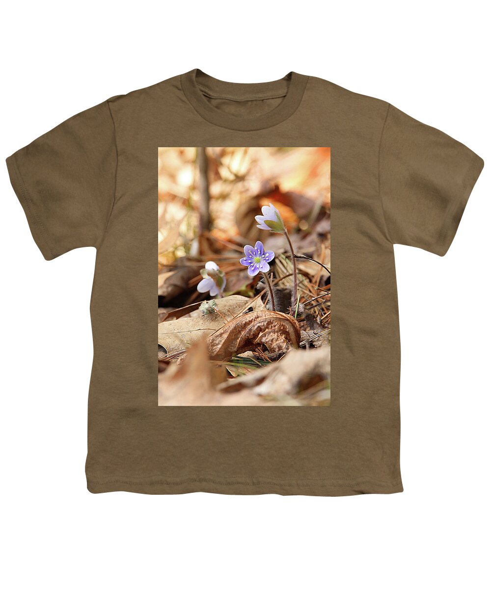 Hepatica Youth T-Shirt featuring the photograph Hidden Amongest the Leaves by Tina M Daniels  Whiskey Birch Studios