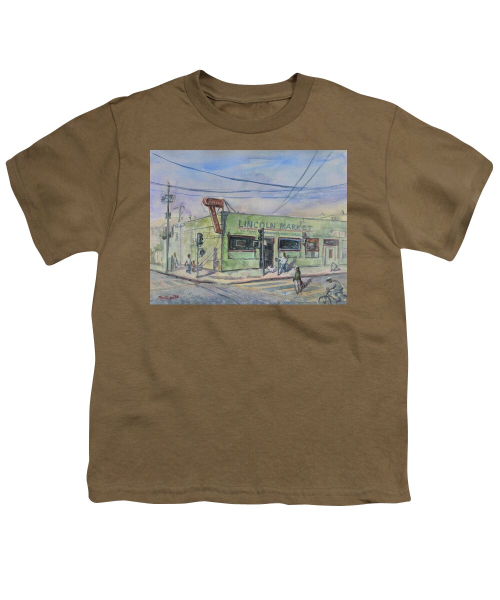Historic Youth T-Shirt featuring the painting Historic Lincoln Market Alameda by Xueling Zou
