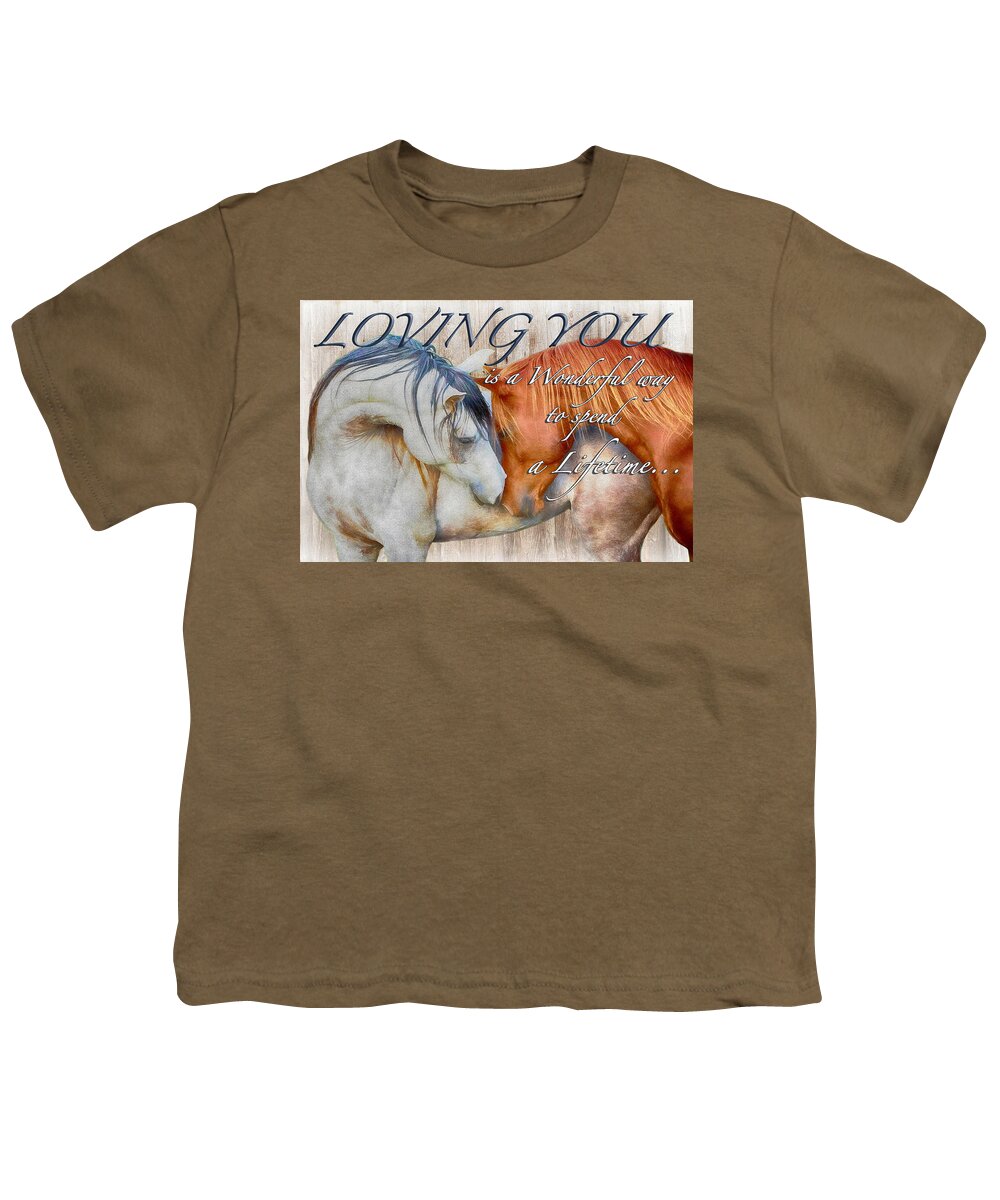 Loving Horses Youth T-Shirt featuring the digital art Horses Nuzzling Loving by Steve Ladner