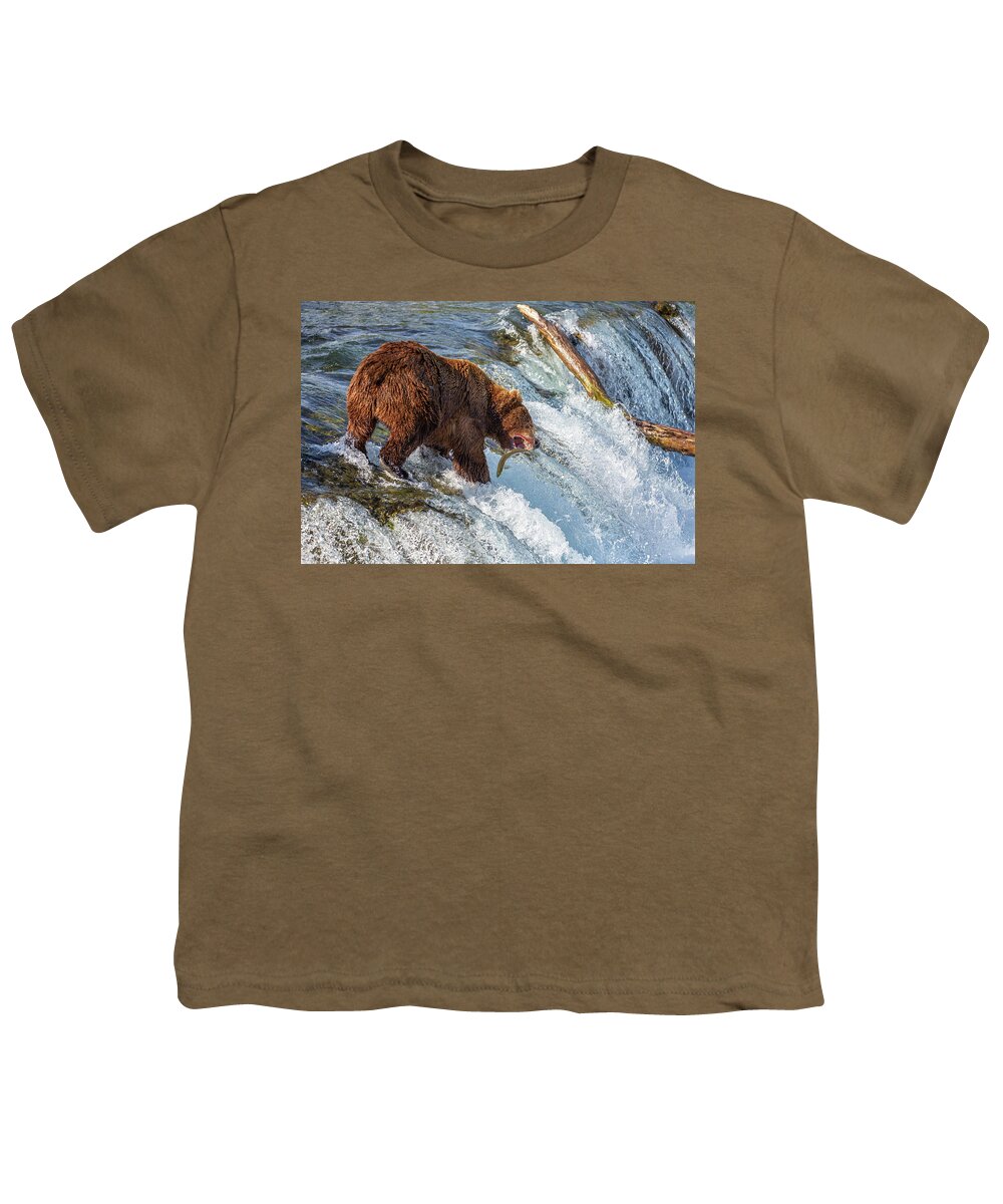 Alaska Youth T-Shirt featuring the photograph How to catch a fish at Katmai by Alex Mironyuk