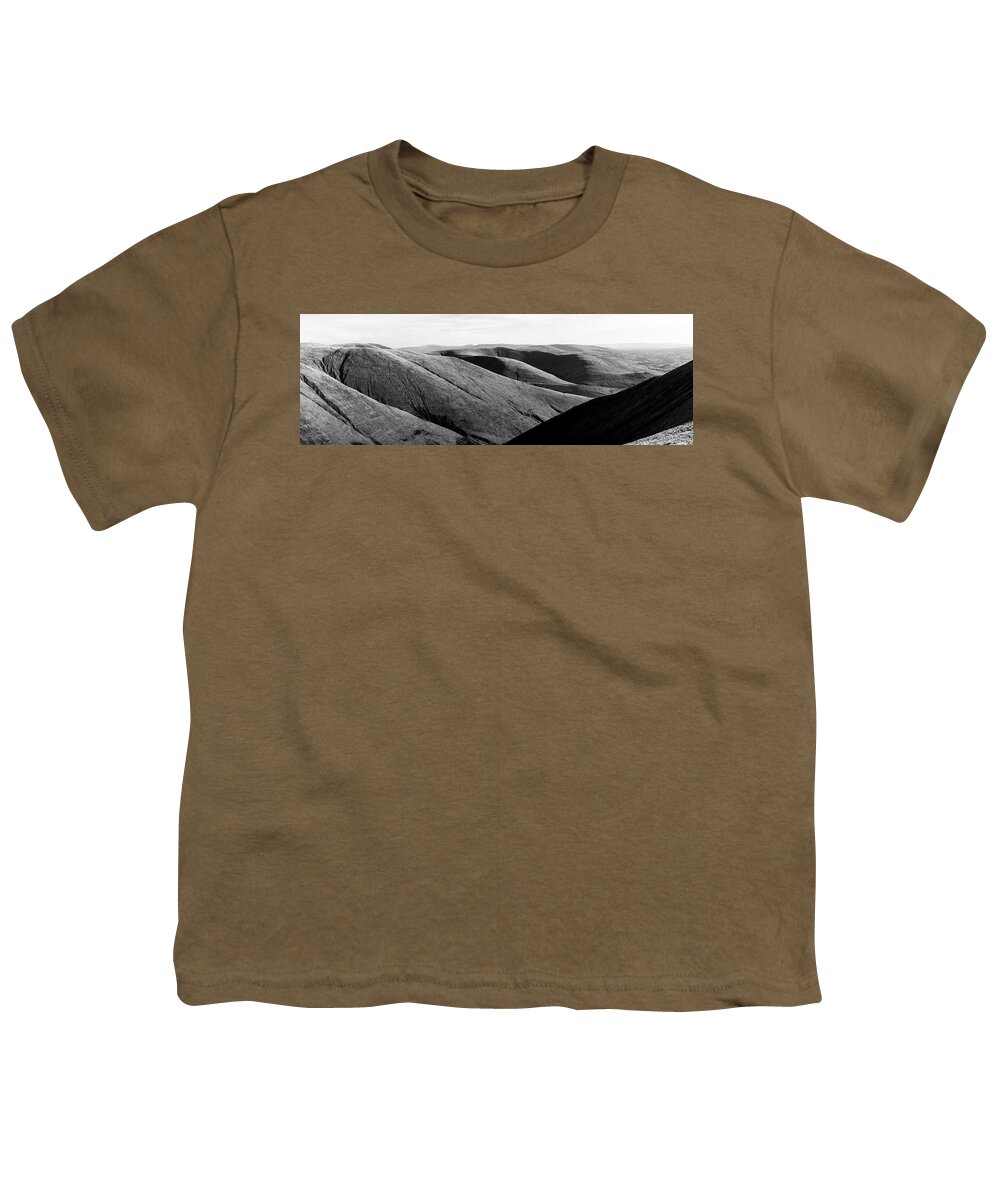 Panorama Youth T-Shirt featuring the photograph Howgill Fells Black and white Cumbria 2 by Sonny Ryse