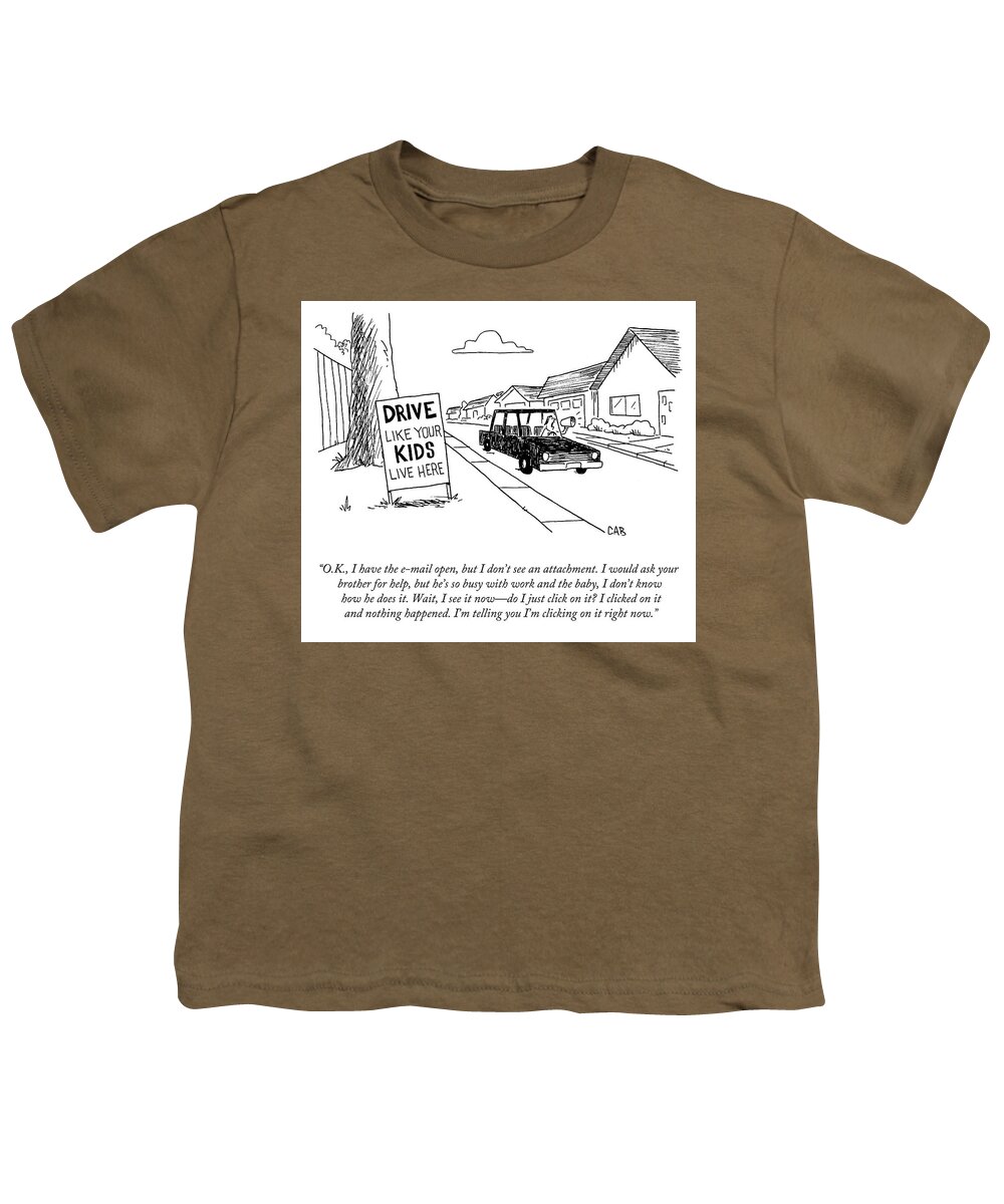 “o.k. Youth T-Shirt featuring the drawing I Don't See an Attachment by Adam Cooper and Mat Barton