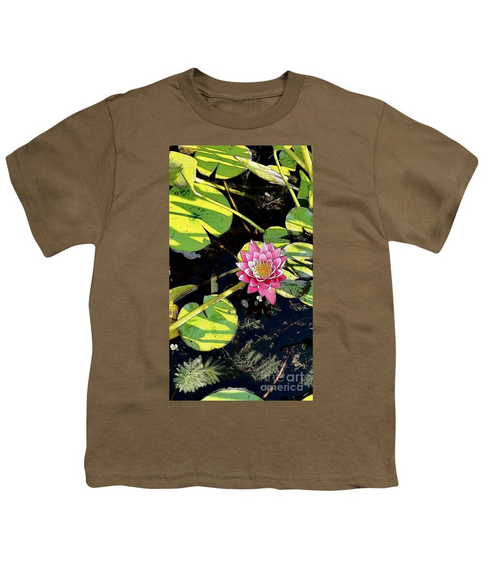 Lily Youth T-Shirt featuring the photograph Illustrated Pink Lily and Pad by Anita Adams