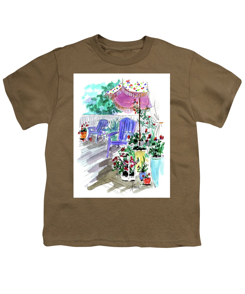 Patio Youth T-Shirt featuring the painting Inviting by Adele Bower