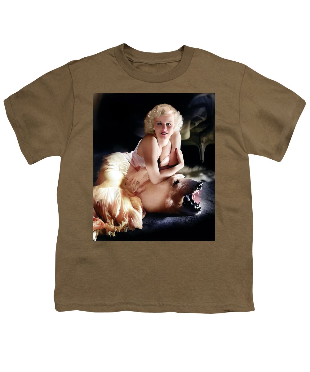 Jean Harlow Youth T-Shirt featuring the digital art Jean Harlow on Bear Skin by Chuck Staley