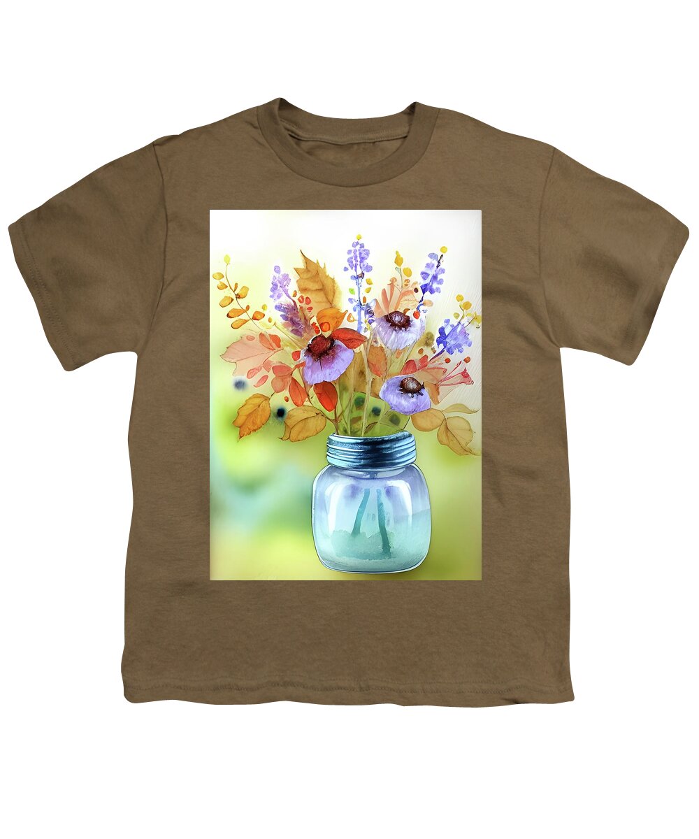 Wildflowers Youth T-Shirt featuring the digital art Jelly Jar Bouquet by Bonnie Bruno