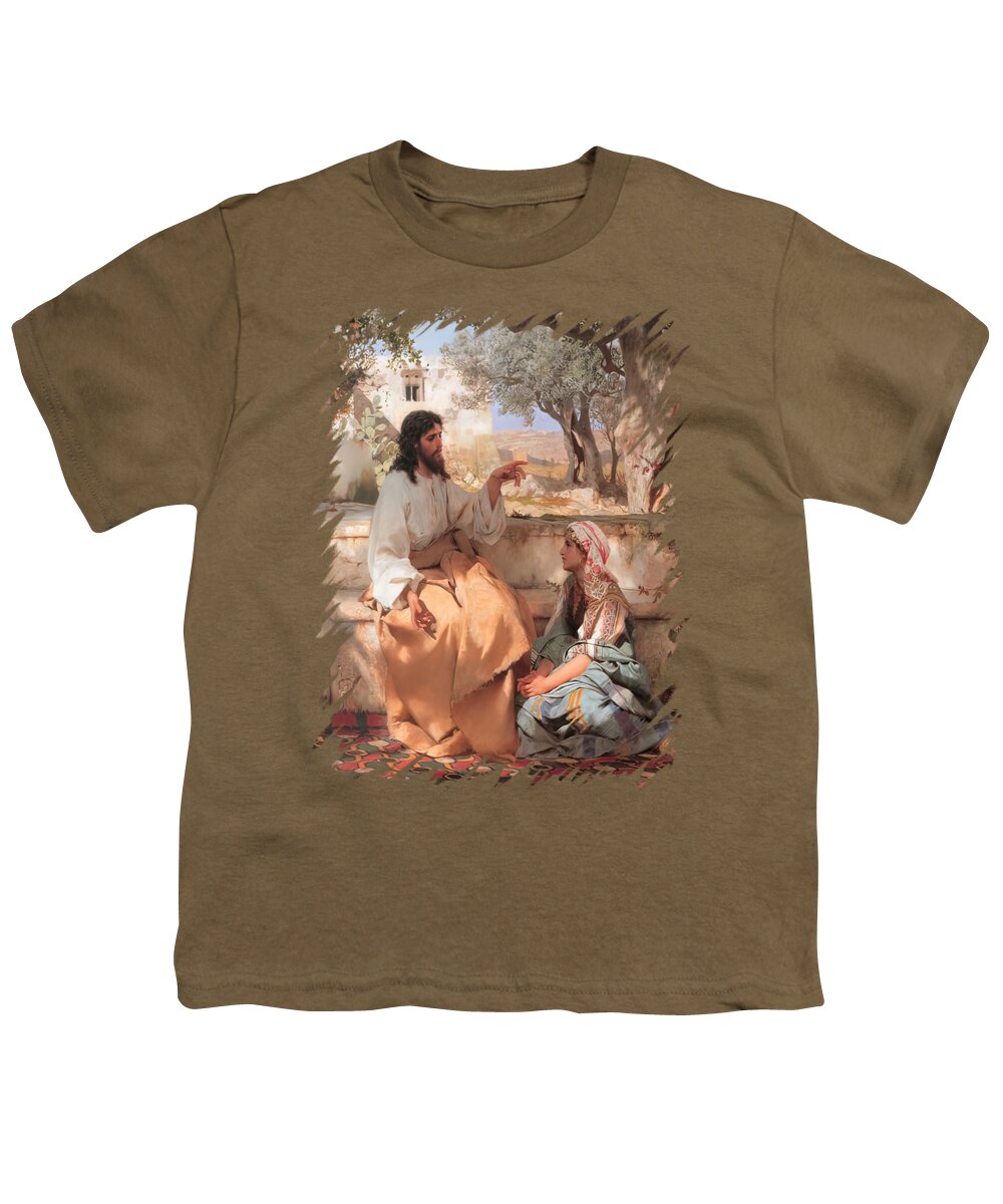 Jesus Youth T-Shirt featuring the mixed media Jesus Christ Martha and Mary by Henryk Siemiradzki