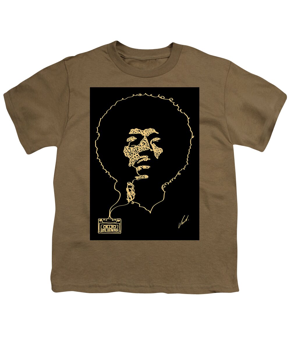 Jimi Hendrix Youth T-Shirt featuring the drawing Jimi - one line drawing portrait by Vart. by Vart