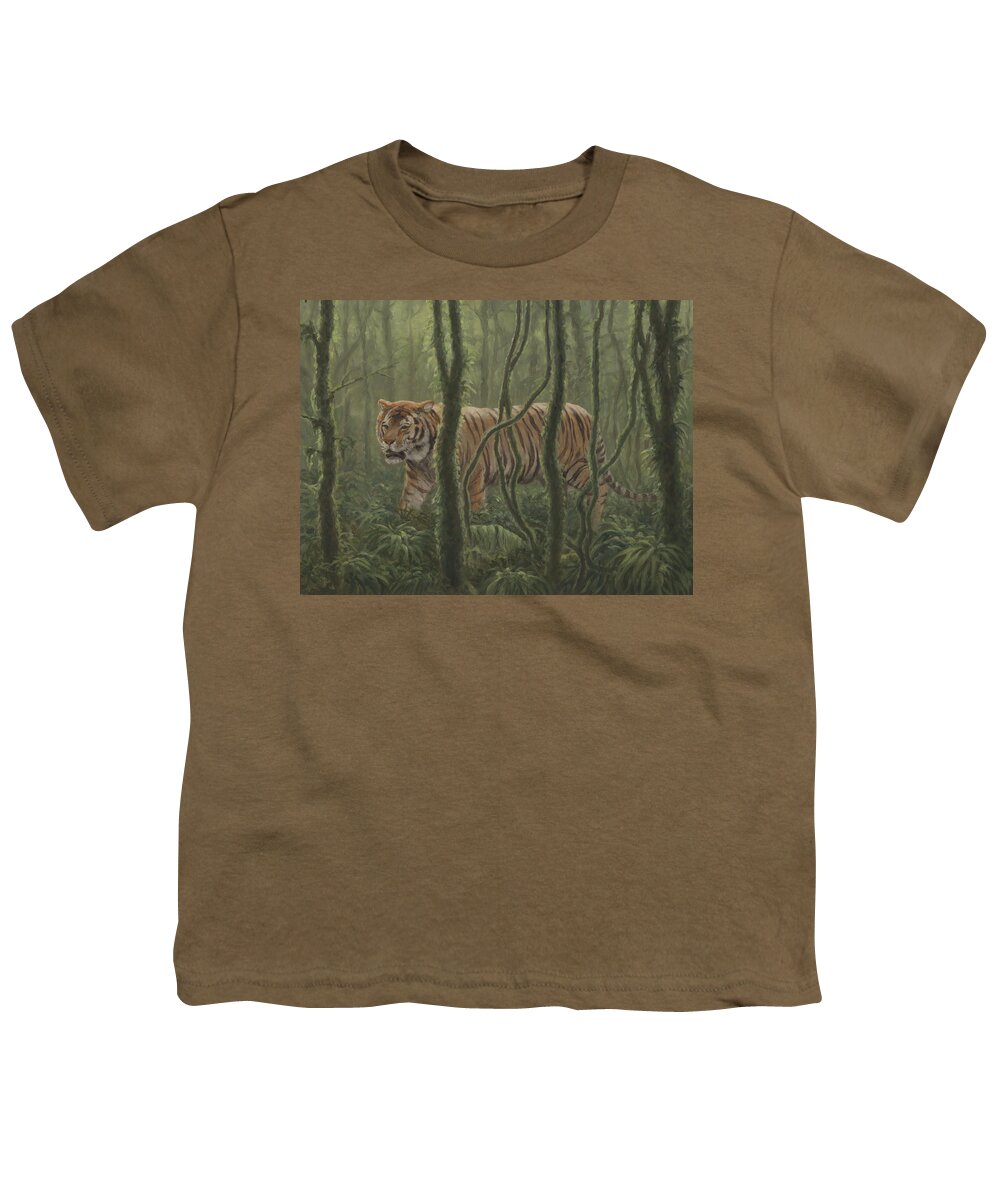 Tiger Youth T-Shirt featuring the painting Jungle Cat by Guy Crittenden