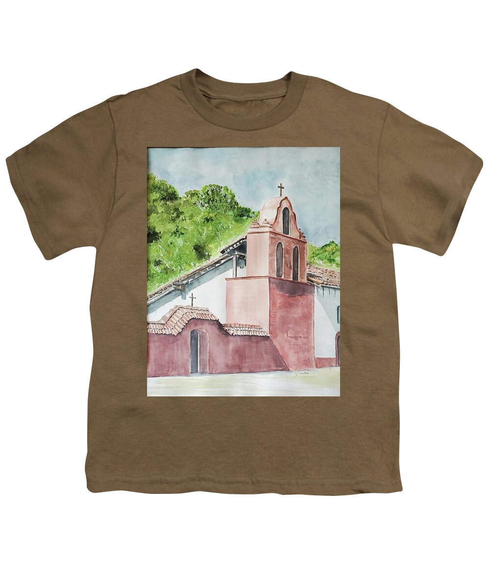 La Purisima Mission Youth T-Shirt featuring the painting La Purisima Mission V by Claudette Carlton