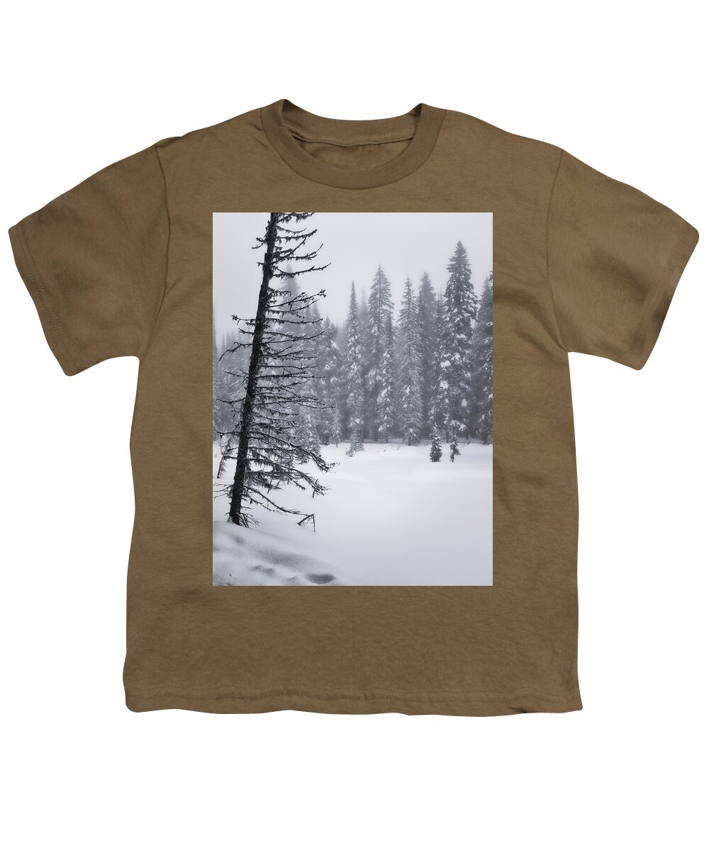 Black And White Photography Youth T-Shirt featuring the photograph Lakeside Winter Scene BW by Allan Van Gasbeck