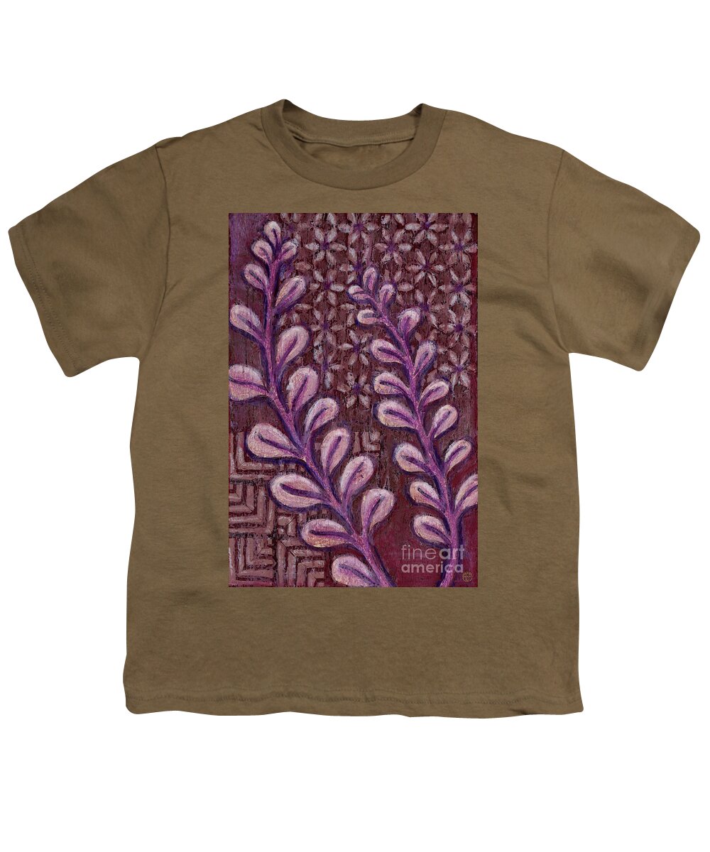 Leaf Youth T-Shirt featuring the painting Leaf And Design Vintage Brown 3 by Amy E Fraser