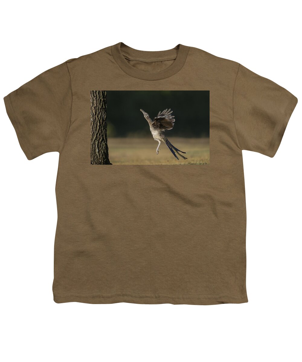 Greater Roadrunner Youth T-Shirt featuring the photograph Leaping to feed by Puttaswamy Ravishankar