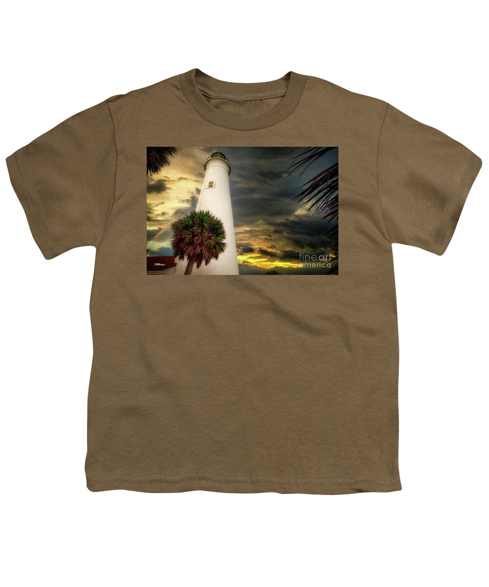 Lighthouse Youth T-Shirt featuring the mixed media Lighthouse Rainbow by DB Hayes