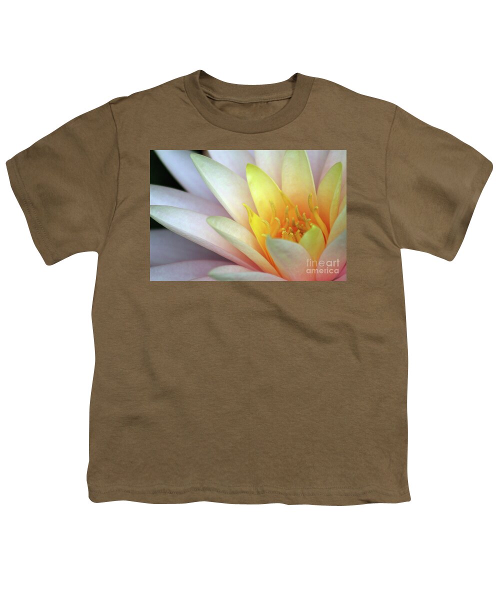 Water Lily; Water Lilies; Lily; Lilies; Flowers; Flower; Floral; Flora; Yellow; White Water Lily; White Flowers; Pink Flowers; Pink Lily; Black; Pink; Digital Art; Photography; Painting; Simple; Decorative; Décor; Macro; Close-up Youth T-Shirt featuring the photograph Lily Close-Up #2 by Tina Uihlein