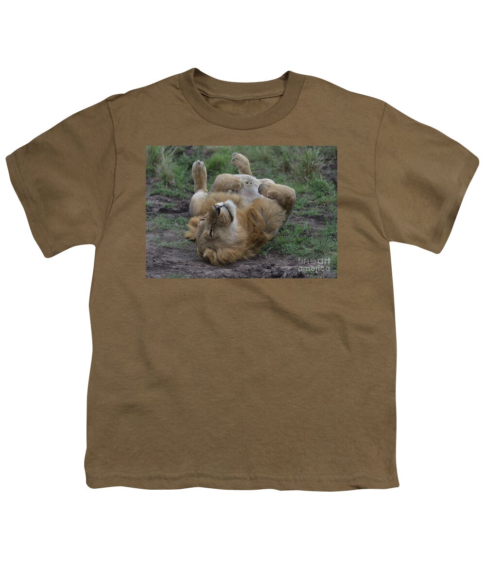 Lion Youth T-Shirt featuring the photograph Lion rolls over in Masai Mara, Kenya by Nirav Shah