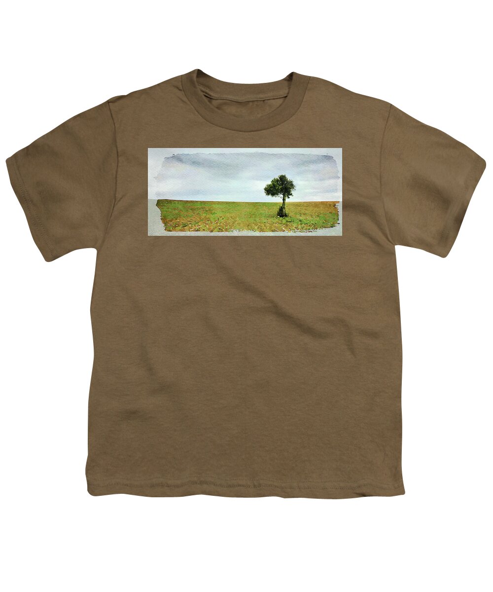Olive Tree Youth T-Shirt featuring the photograph Lonely Olive tree with moving clouds by Michalakis Ppalis