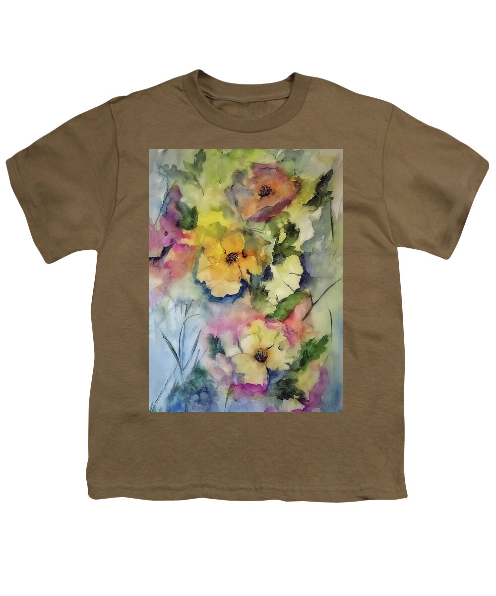Loose Youth T-Shirt featuring the painting Loose Watercolor Pumpkin Flower by Lisa Kaiser