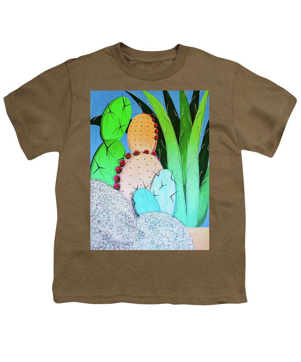 New Mexico Youth T-Shirt featuring the painting Lots of Cactus by Ted Clifton