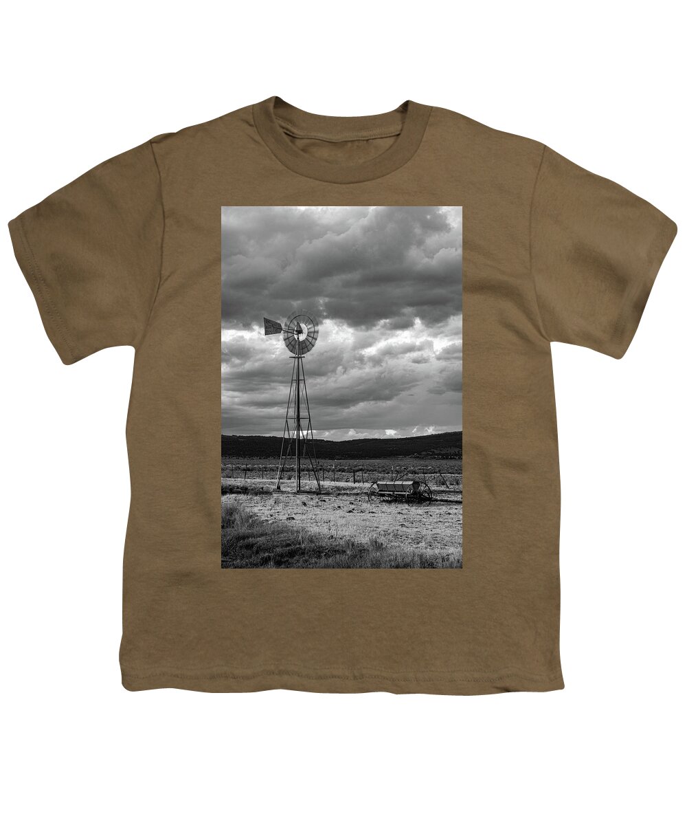 Grass Youth T-Shirt featuring the photograph Madeline Aermotor Monochrome by Mike Lee