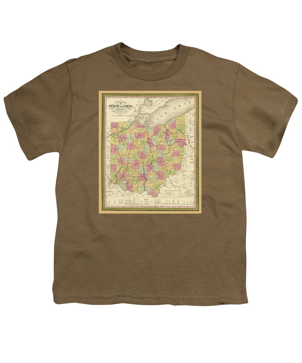 Map Youth T-Shirt featuring the photograph Map of the state of Ohio 1850 by Phil Cardamone