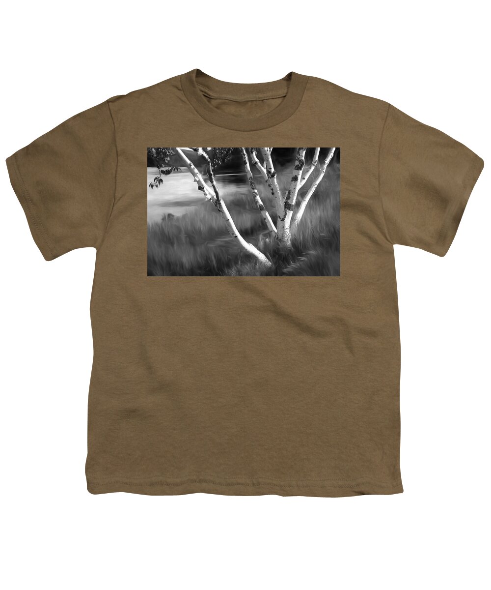 Birch Youth T-Shirt featuring the photograph Milan Paper Birch Monochrome by Wayne King
